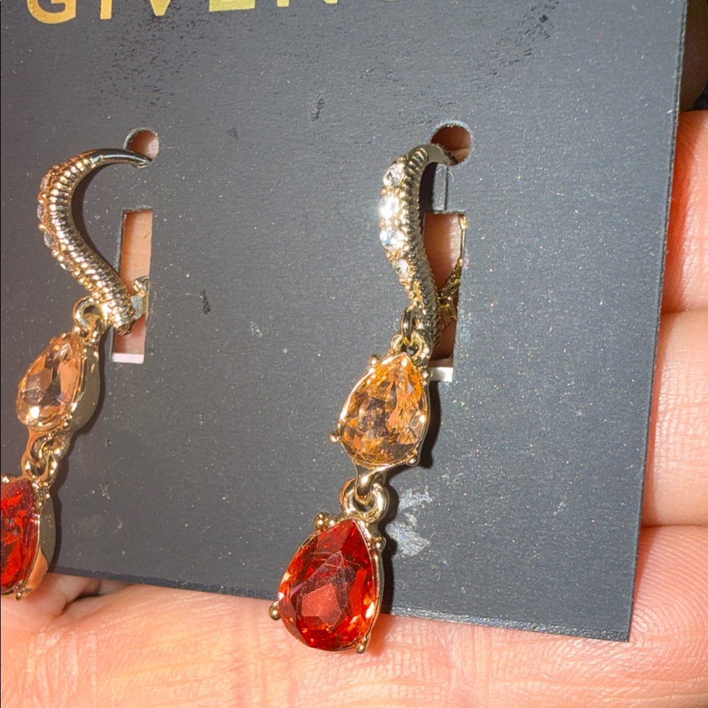 Givenchy Gold and Red Teardrop Earrings - Picture 3 of 5